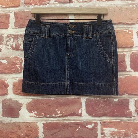 SO Dresses & Skirts - SO Skirt Juniors Dark Blue Denim Pocketed Button Up Mini Casual